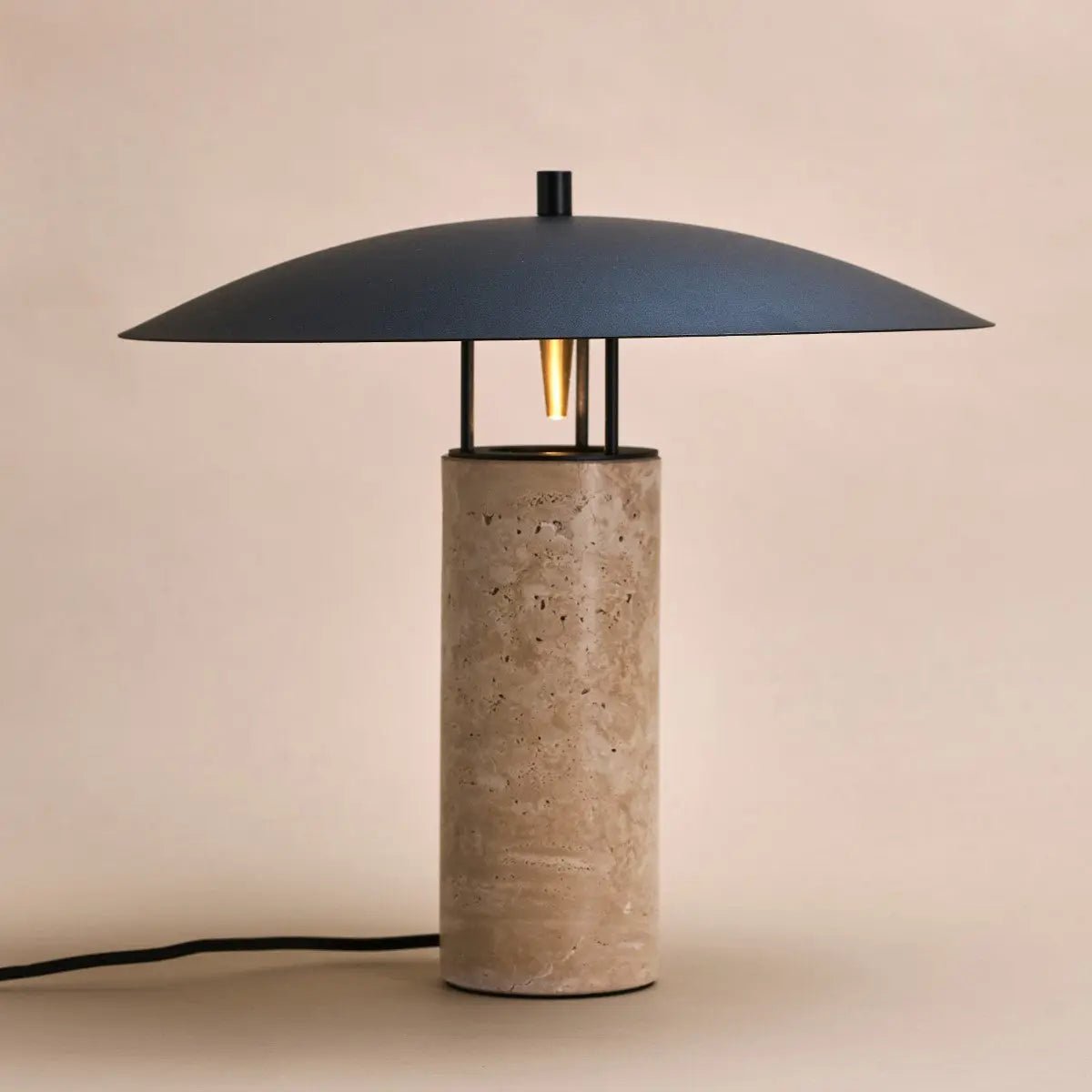 Nicolaas Travertine and Metal Table Lamp