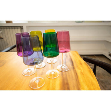 Colored wine glass set featuring modern stemmed design