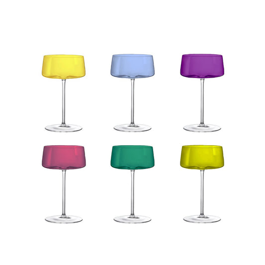 Multicolor champagne flutes set used for festive table celebrations