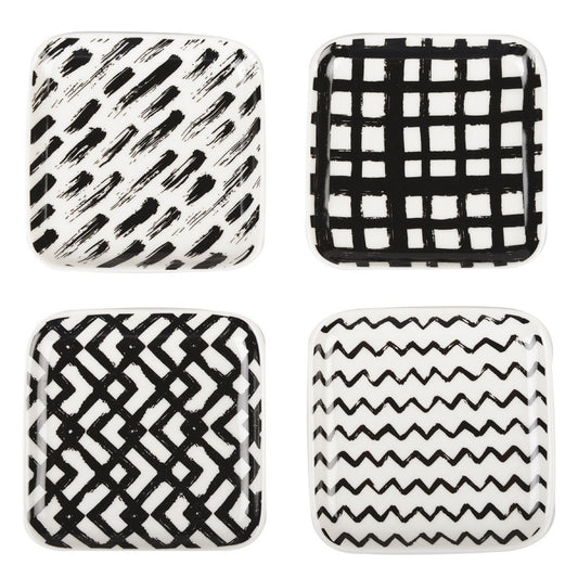 Black and white plates 9.5cm - Lot of 4 - CozyVibe.eu