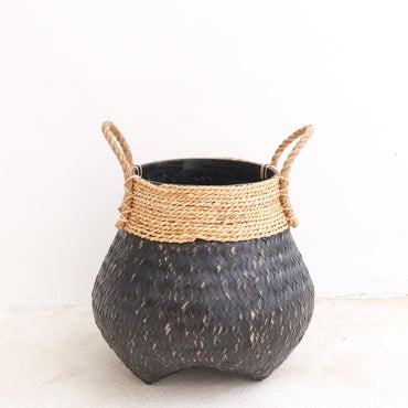 Black Plant Basket Decorative Basket Large Laundry Basket BENOA (black) Hand - woven Basket made of Bamboo and Seagrass (3 sizes) - CozyVibe.eu