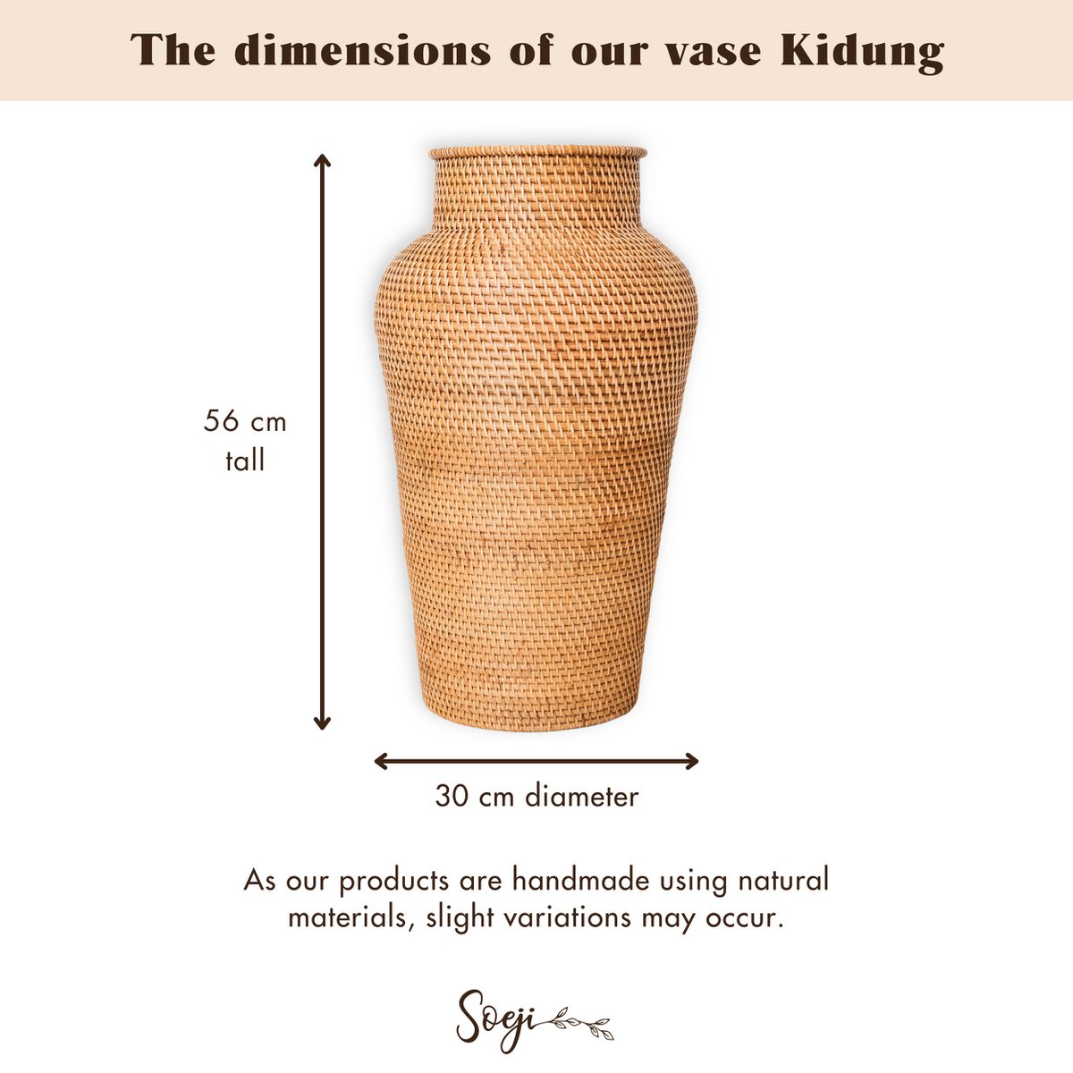 KIDUNG Large Round Rattan Vase – Handmade Tall Boho Floor Vase - CozyVibe.eu