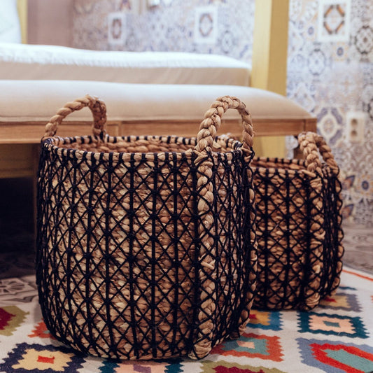 PRAYA Laundry Basket handwoven water hyacinth basket for home storage