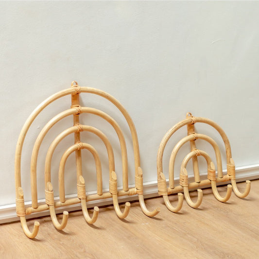 Maku Rattan Coat Rack – Handmade Beige Wall Hooks - CozyVibe.eu