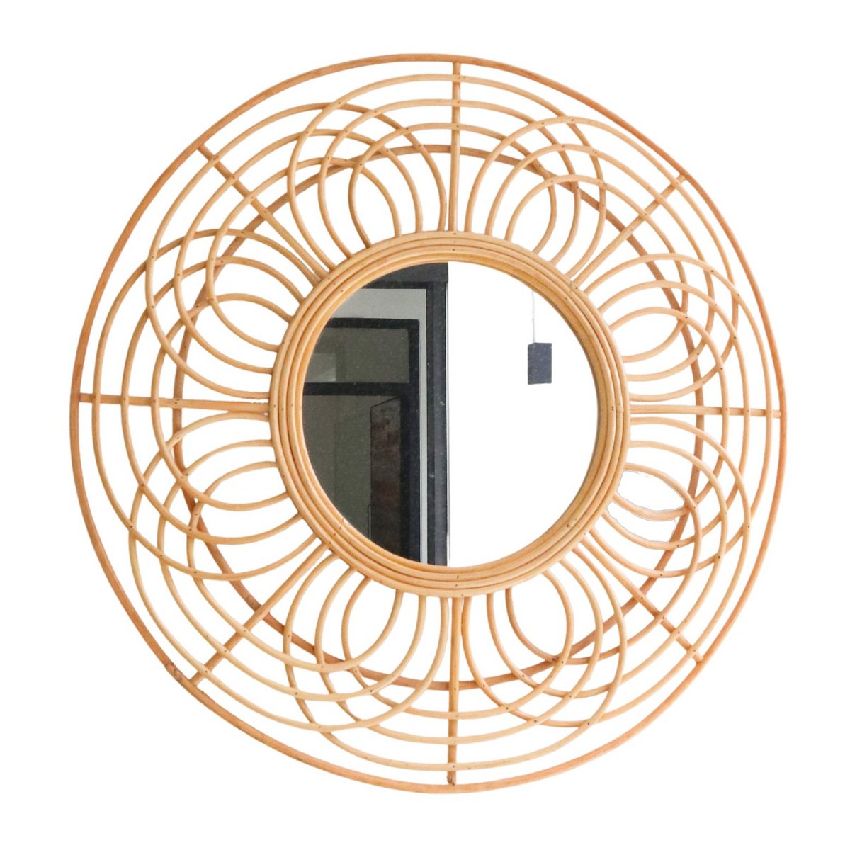 PUTUK Round Rattan Mirror 58 cm – Handmade Boho Wall Mirror - CozyVibe.eu
