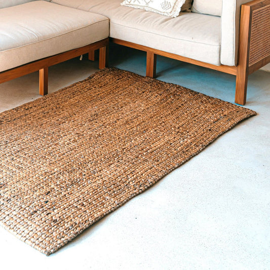 SAWAH Large Handwoven Water Hyacinth Rug – Rectangular Boho Mat - CozyVibe.eu