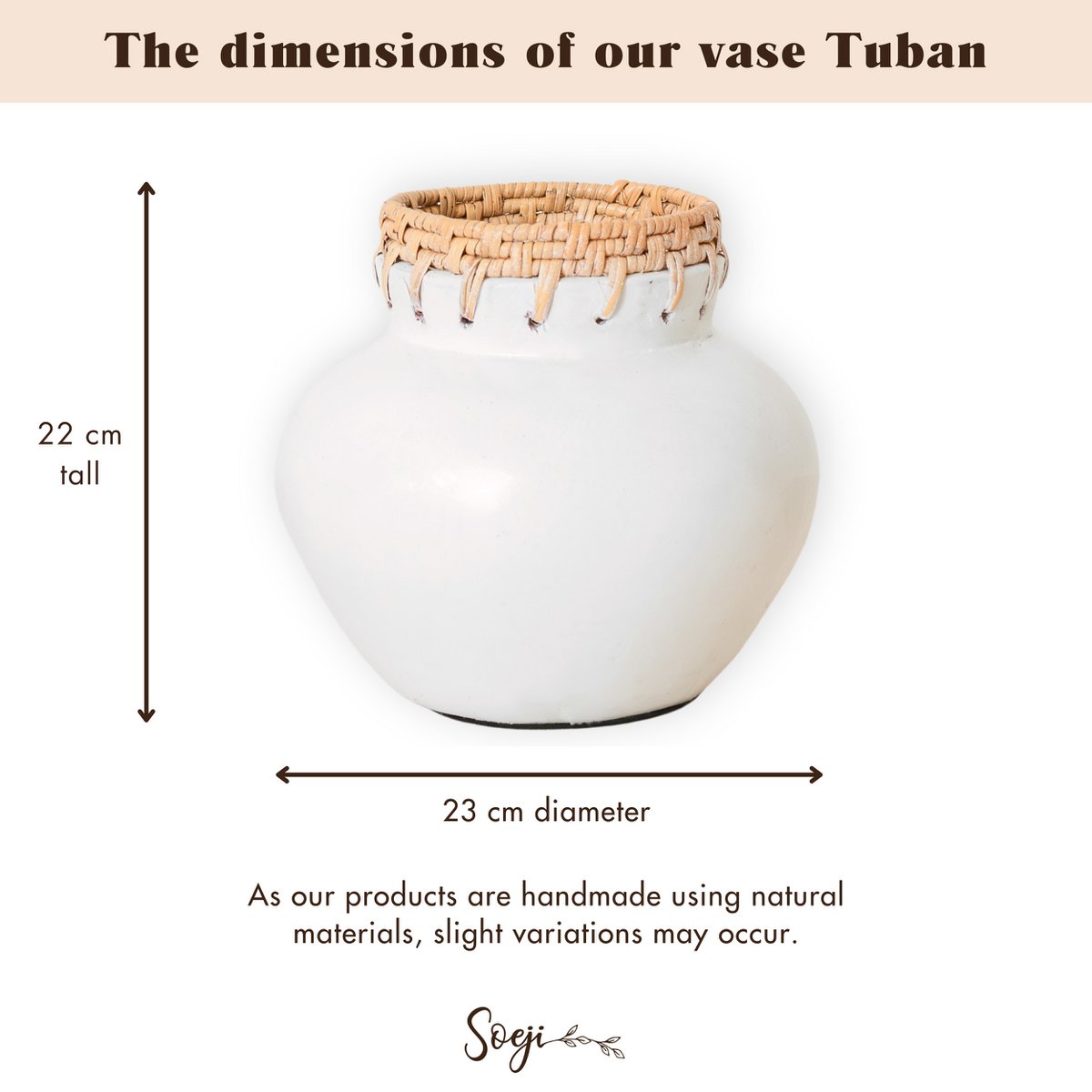 TUBAN White Clay Vase – Handmade Vase with Rattan Detail - CozyVibe.eu