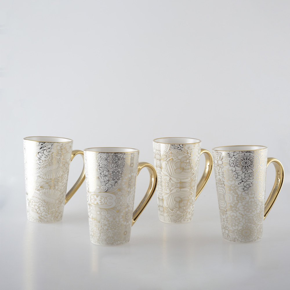 white mugs abstract design - lot of 4 - CozyVibe.eu