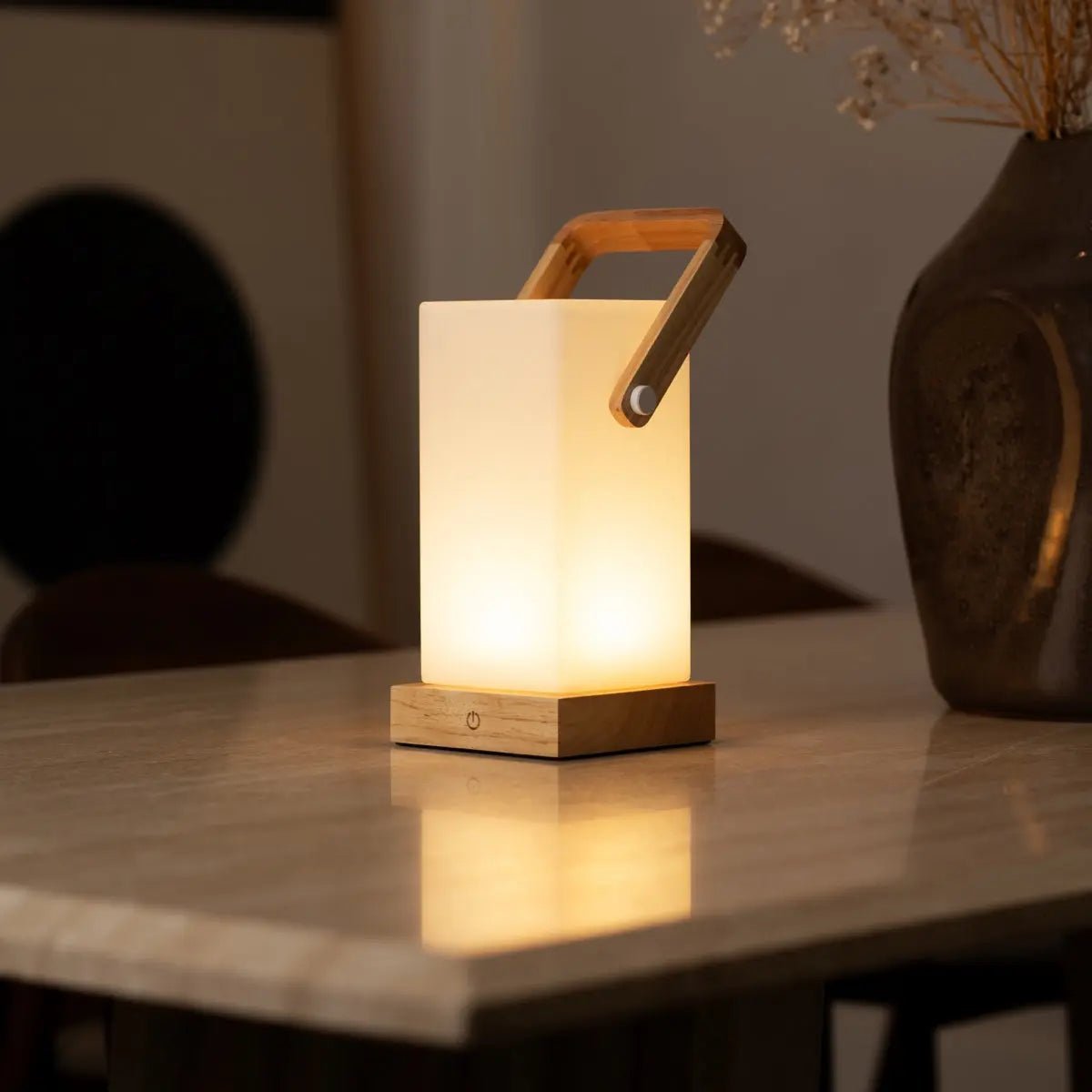 Harper Light Brown Rechargeable Wooden Table Lamp