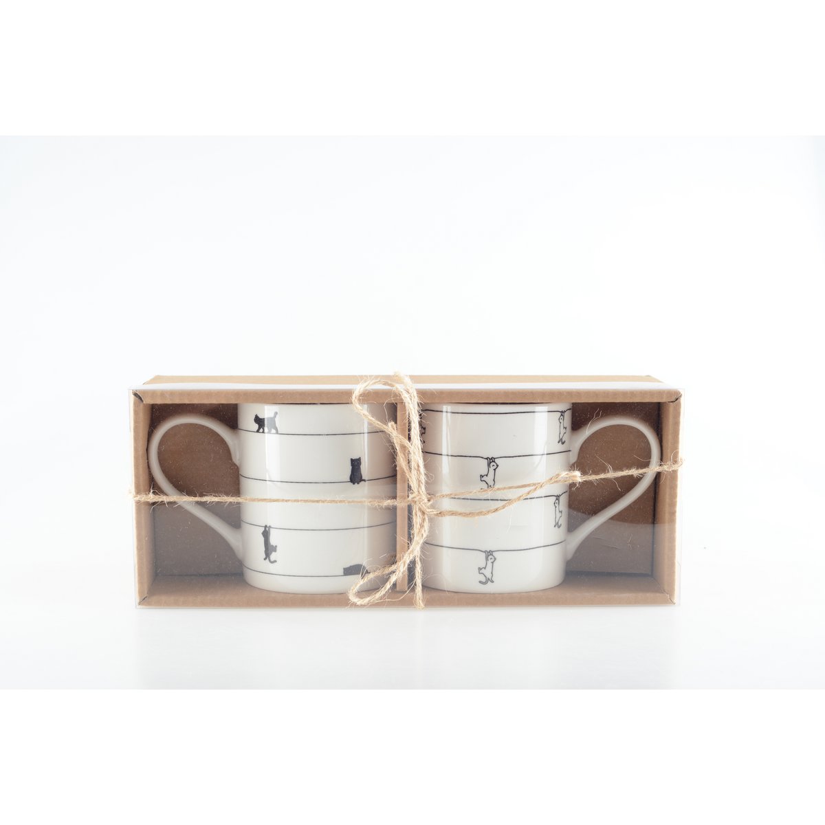 White tea cups with cat design - set of 2