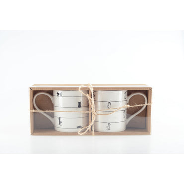White tea cups with cat design - set of 2