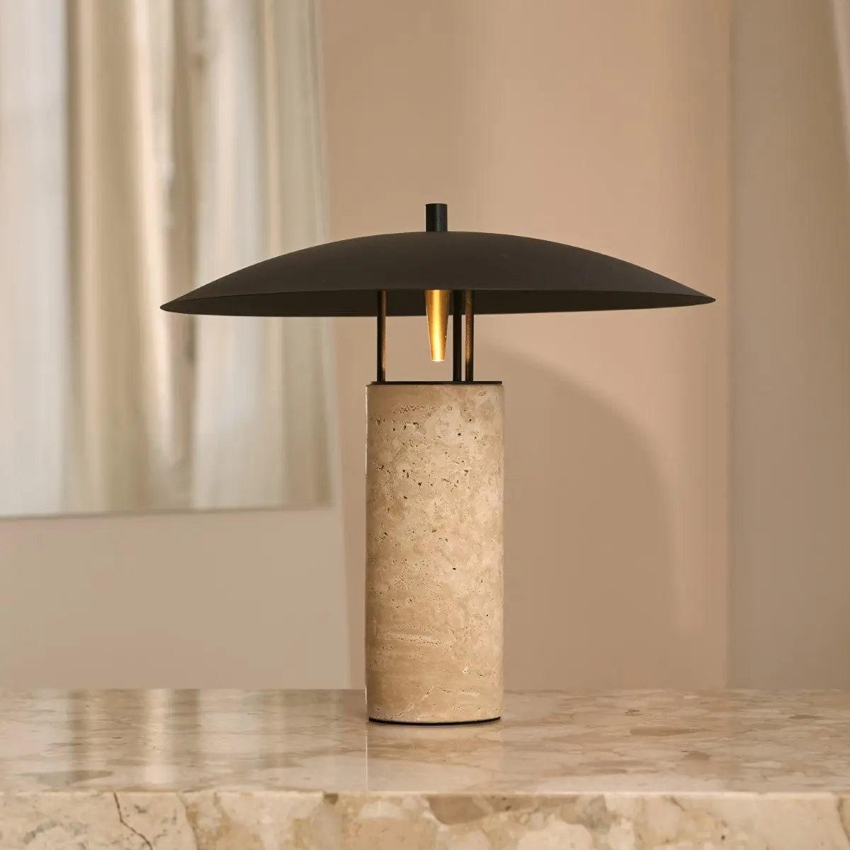 Nicolaas Travertine and Metal Table Lamp