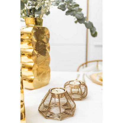 Conical candle holder golden wire 11x11x6cm