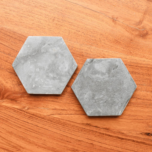 Marble Coasters Grey – Hexagonal Coasters for Mugs or Glasses – Handmade Coasters Set of 4 or 8 INAI (grey)