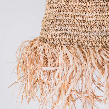 Raffia Boho Lampshade – Hanging Lamp – Pendant Light – Handwoven Ceiling Light with Long Fringes (3 sizes Ø 30/40/50 cm) KALIMA