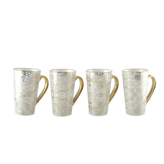 white mugs abstract design - lot of 4