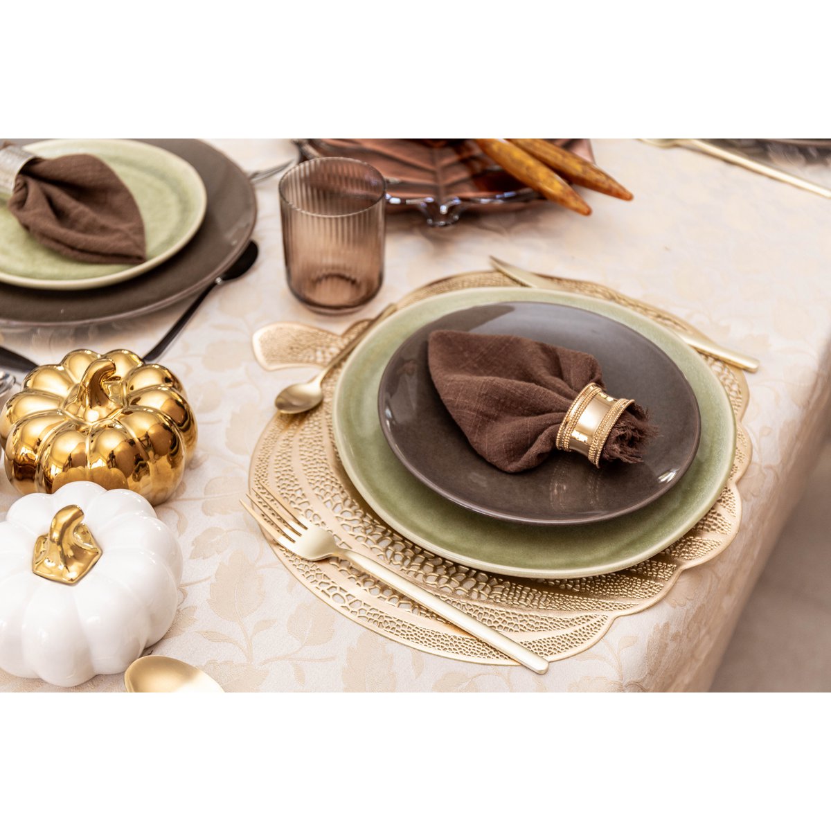 White and gold decorative pumpkins - Lot of 2