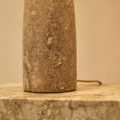 Isla Travertine Table Lamp with Cotton Shade