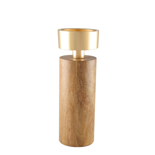 Wood and gold metal candle holder 23cm