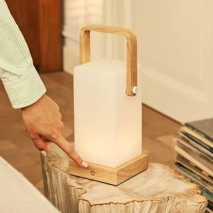 Harper Light Brown Rechargeable Wooden Table Lamp