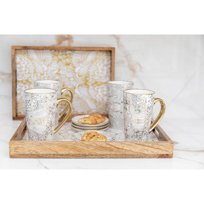 Set of 4 white plates abstract design