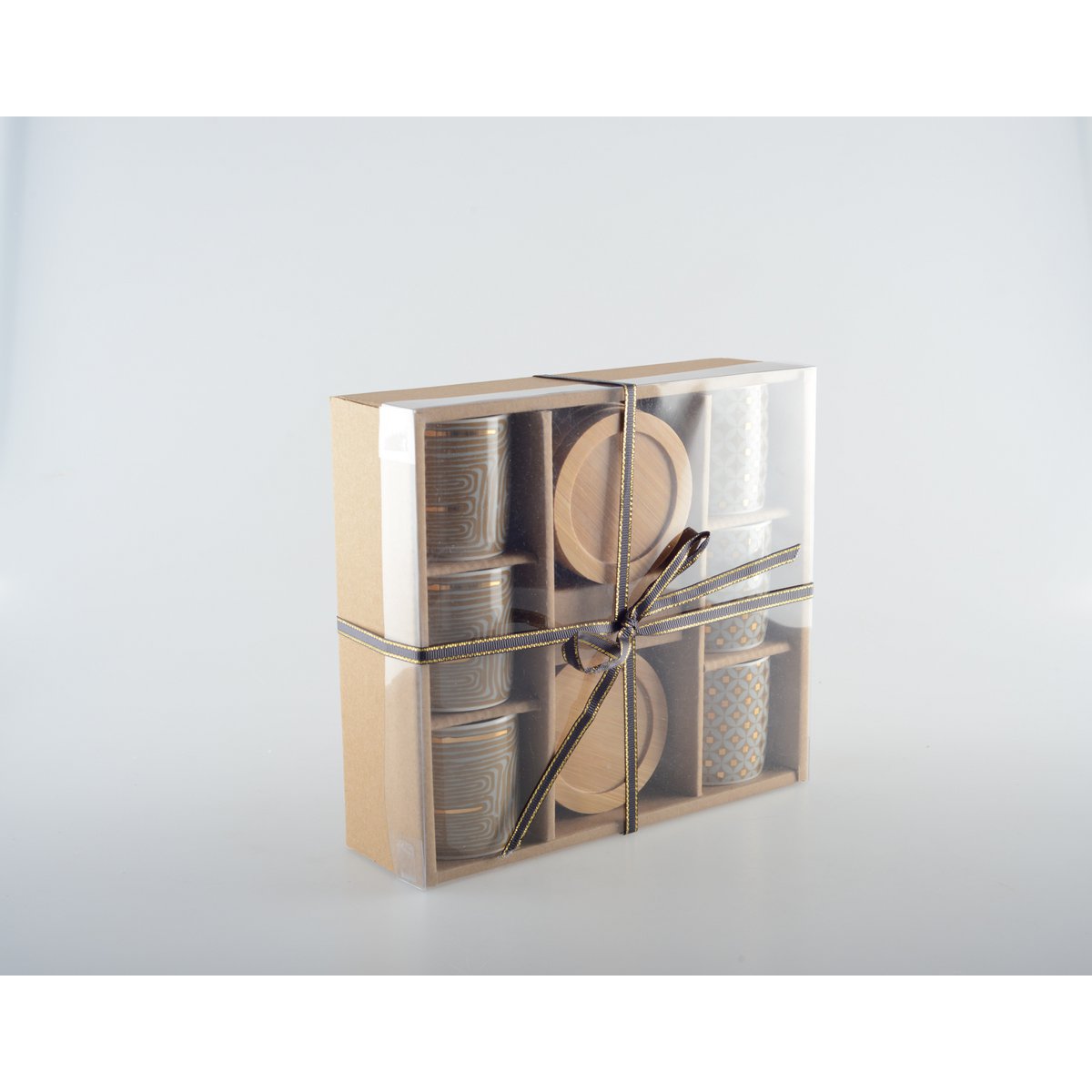 Set of 6 small coffee cups with the coasters