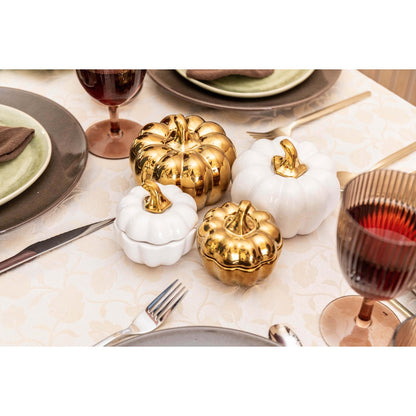 White and gold decorative pumpkins - Lot of 2