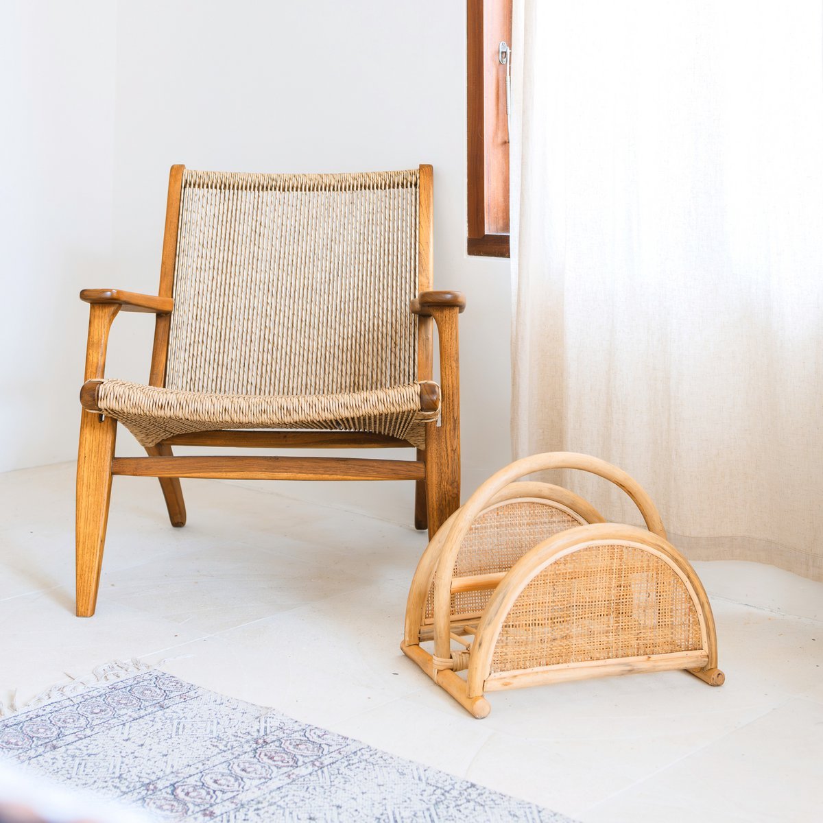 Rattan Newspaper Rack – Magazine Holder – Boho Newspaper Basket – Handmade Rattan Newspaper Holder ALOR