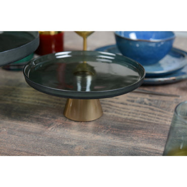 Cake stand green on gold foot 21x21x8cm