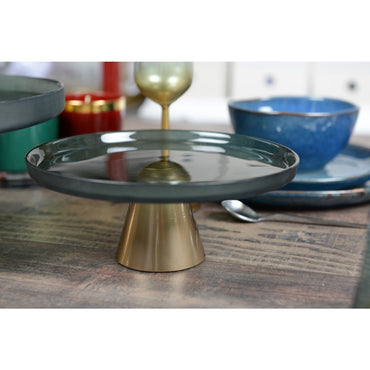 Cake stand Green on gold foot  - 28cm