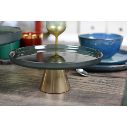 Cake stand Green on gold foot  - 28cm