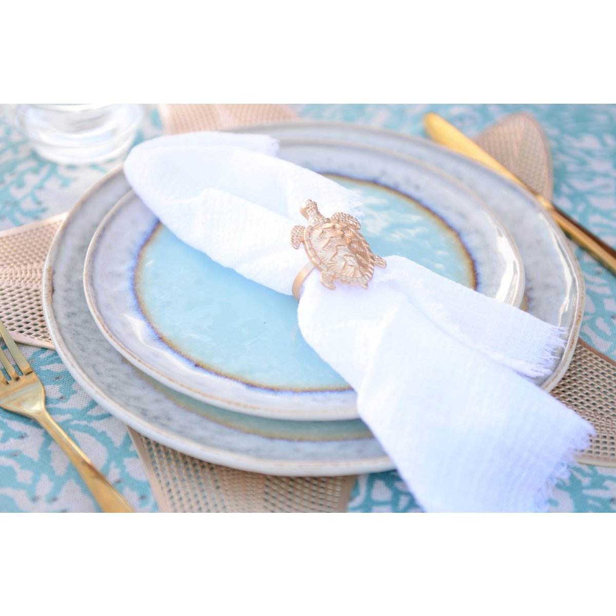 Turquoise porcelain dessert plate 21.5x21.5x1.4cm