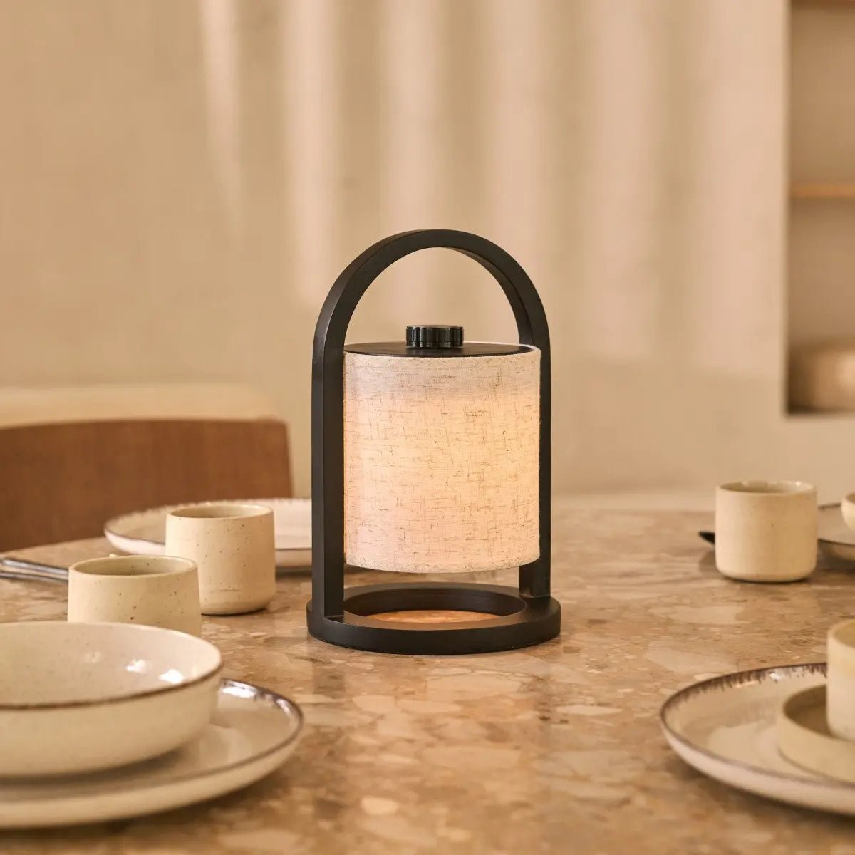 River Black Cordless Wooden Lamp – Rechargeable & Dimmable