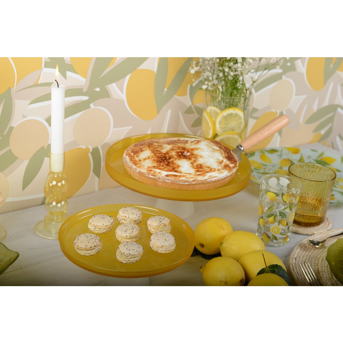 Cake stand - yellow on white foot