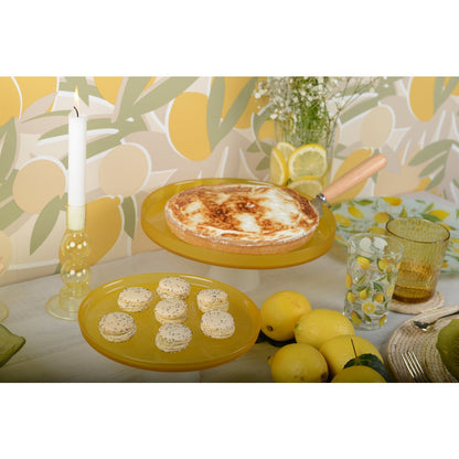 Cake stand - yellow on white foot