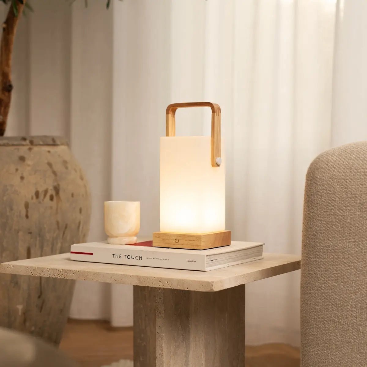 Harper Light Brown Rechargeable Wooden Table Lamp