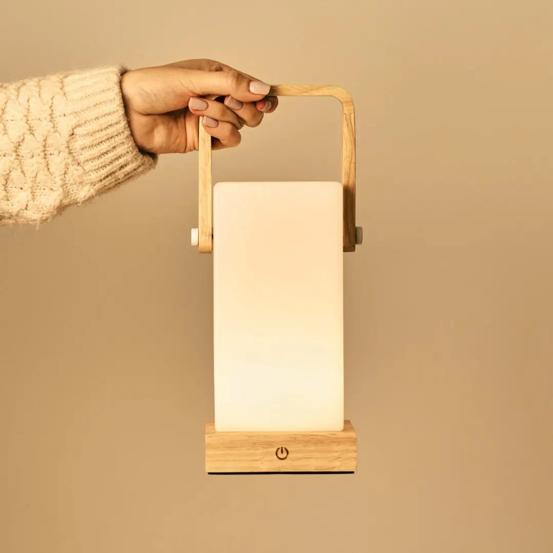 Harper Light Brown Rechargeable Wooden Table Lamp