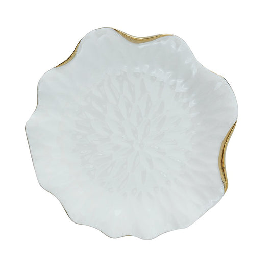 White Porcelain Dessert Plate with Gold Rim