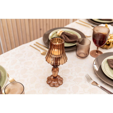 BROWN CANDLE HOLDER ON GLASS STAND 10X10X24.5CM