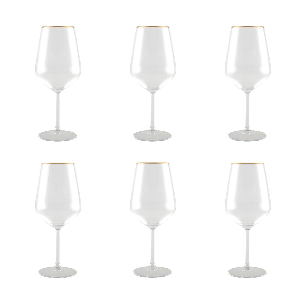 Set of 6 wine glasses with golden edge