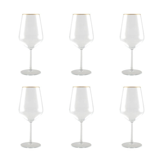 Set of 6 wine glasses with golden edge