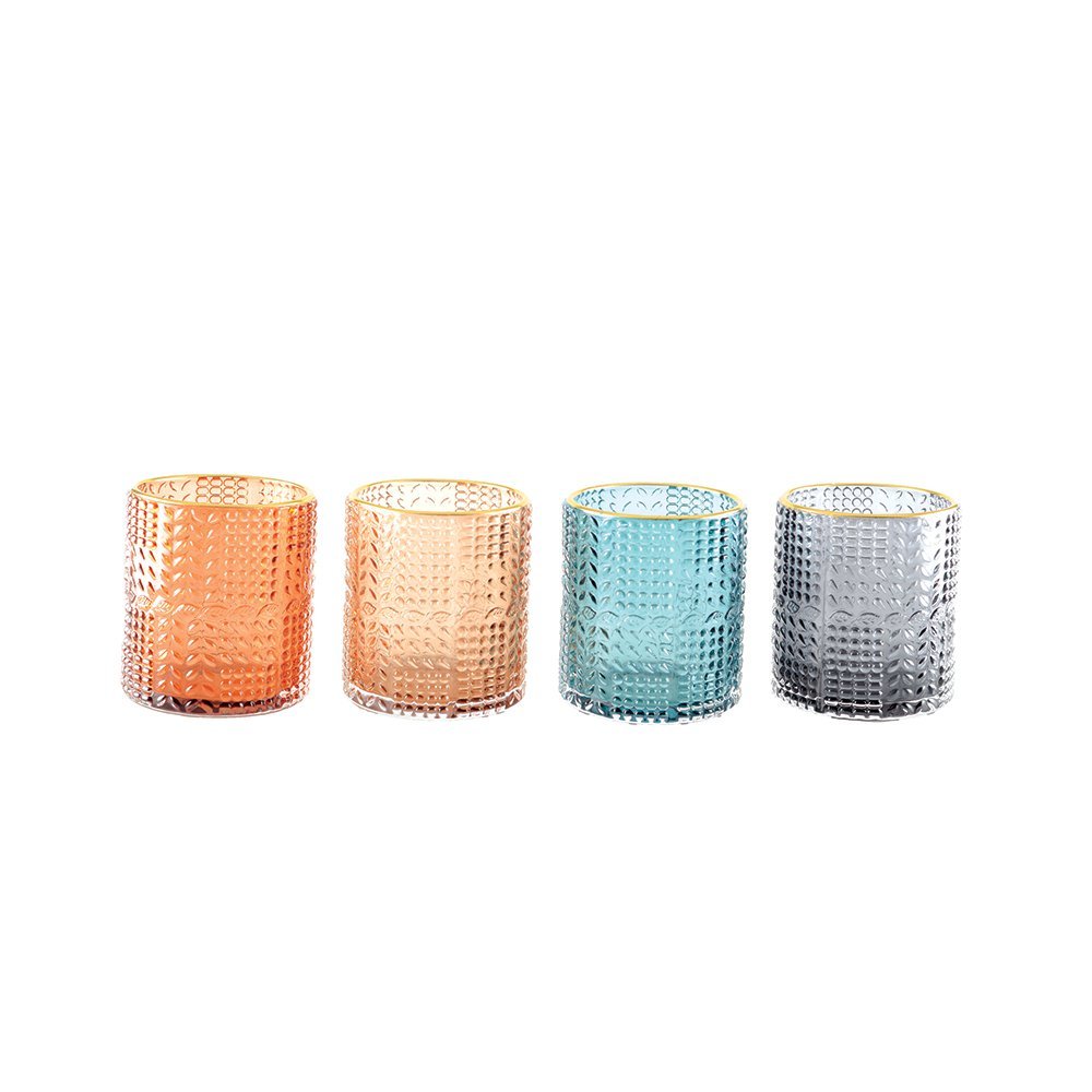 4 - color candlesticks with golden edges 8x8x9cm - Lot of 4 - CozyVibe.eu