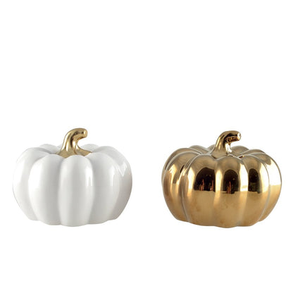 White and gold decorative pumpkins - Lot of 2