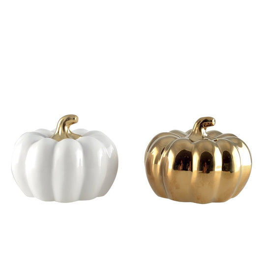White and gold decorative pumpkins - Lot of 2