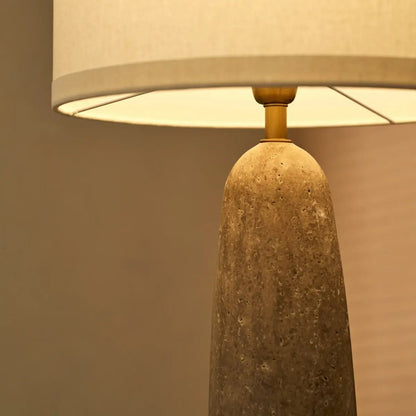 Isla Travertine Table Lamp with Cotton Shade