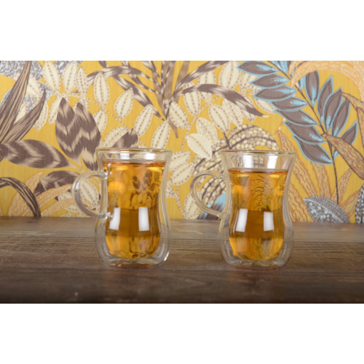 Double glass tea cups with handle - Lot of 2