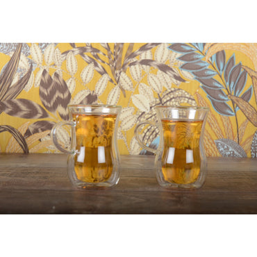 Double glass tea cups with handle - Lot of 2