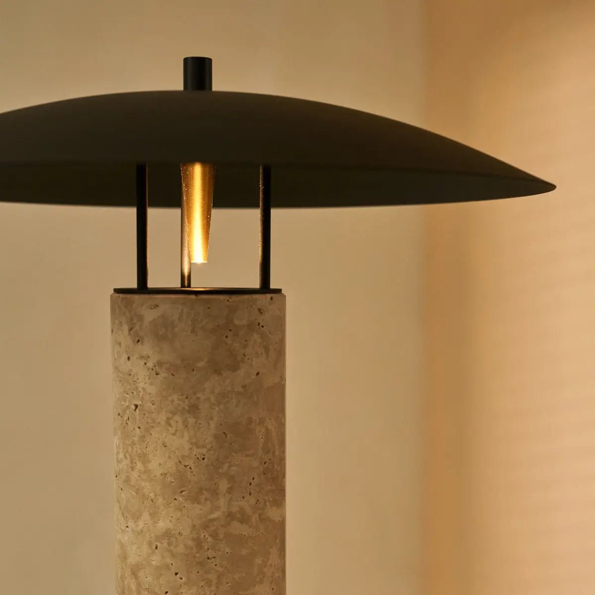 Nicolaas Travertine and Metal Table Lamp