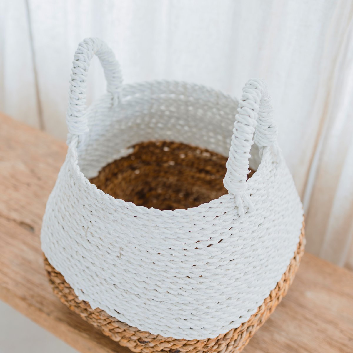 Woven Storage Basket White – Boho Decorative Basket – Square Laundry Basket – Shelf Basket Made of Banana Fibre MAJALENGKA white (3 sizes)