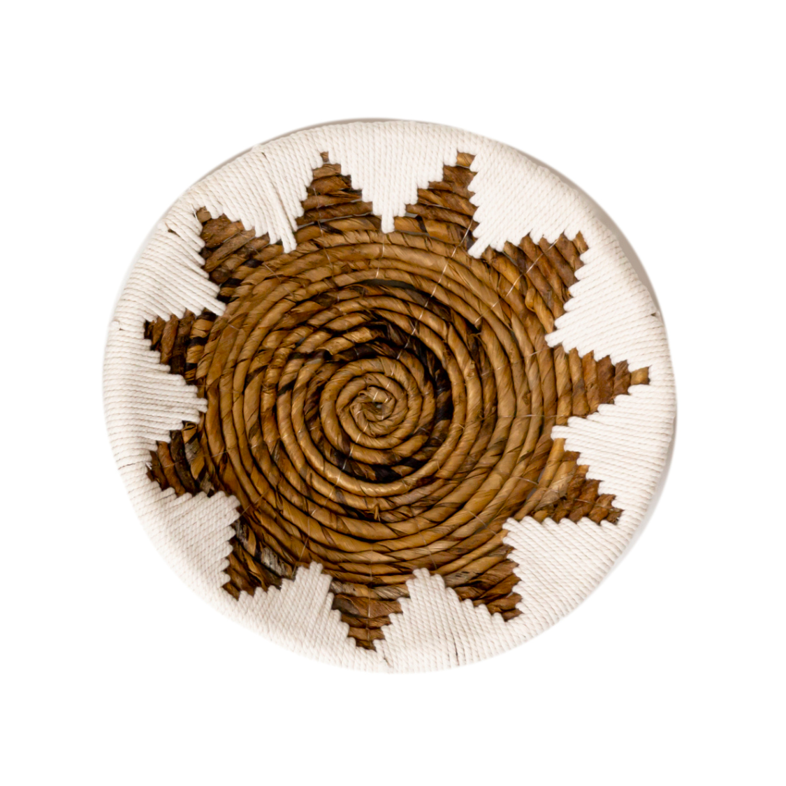 Round Boho Wall Basket – Woven Wall Decor with Embroidered Star Pattern ADARI (2 sizes, Ø30/40 cm)